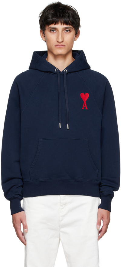 Shop Ami Alexandre Mattiussi Navy Ami De Cœur Hoodie In 410 Navy