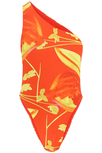 Shop Louisa Ballou Plunge One-piece Swimsuit In Red,orange,yellow