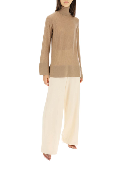 Shop Agnona Cashmere Turtleneck Sweater In Beige