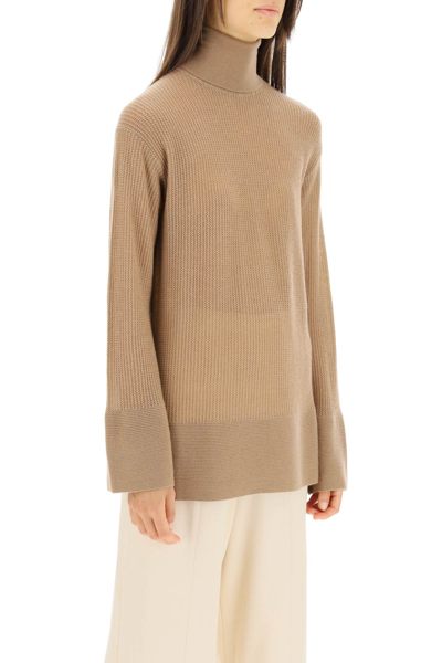 Shop Agnona Cashmere Turtleneck Sweater In Beige