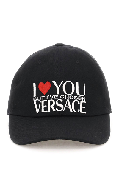 Shop Versace Embroidered Baseball Cap In Black