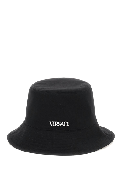 Shop Versace Embroidered Bucket Hat In Black