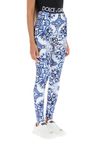 Shop Dolce & Gabbana Majolic-print Leggings In White,blue