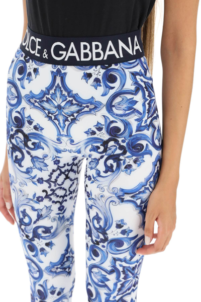 Shop Dolce & Gabbana Majolic-print Leggings In White,blue