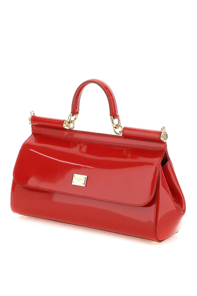 Shop Dolce & Gabbana Patent Leather Medium New Sicily Bag In Red