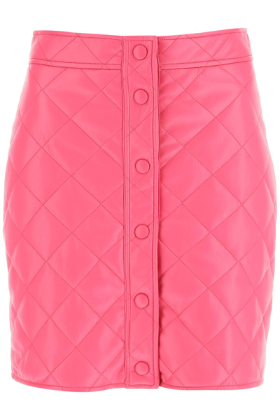Shop Msgm Quilted Faux Leather Mini Skirt In Pink