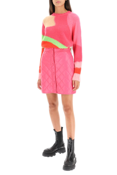 Shop Msgm Quilted Faux Leather Mini Skirt In Pink
