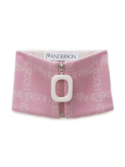 Shop Jw Anderson Monogram-print Merino Neck Scarf In Pink