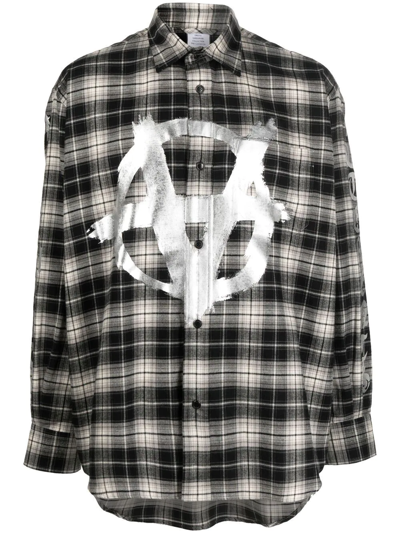 Shop Vetements Double-anarchy Flannel Shirt In Black