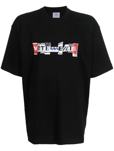 Shop Vetements Mixed-logo Print T-shirt In Black