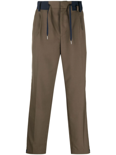 Shop Sacai Contrast-trim Drawstring Suit Trousers In Brown