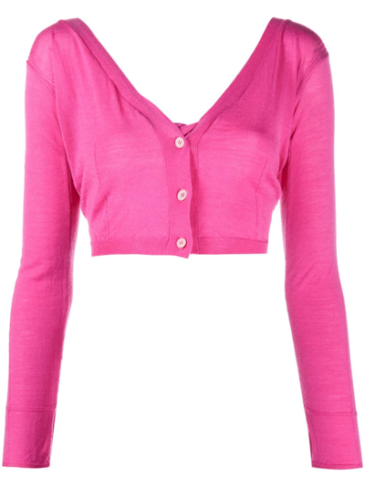 Shop Jacquemus Cropped Button-fastening Cardigan In Pink