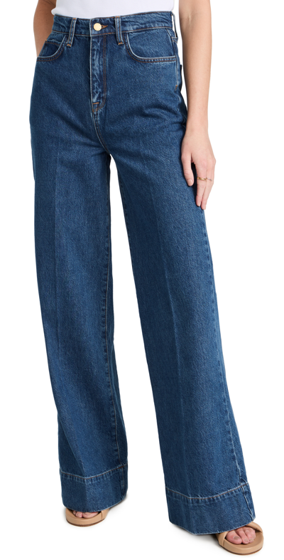 Shop Triarchy Ms. Onassis Manhattan High Rise Wide Leg Jeans In Medium Dark Indigo