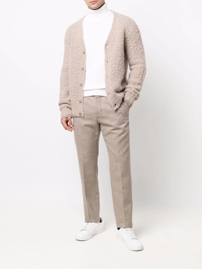 Shop Ami Alexandre Mattiussi V-neck Brushed-knit Cardigan In Neutrals