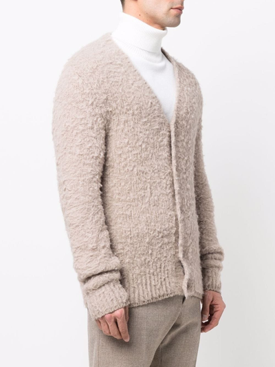 Shop Ami Alexandre Mattiussi V-neck Brushed-knit Cardigan In Neutrals