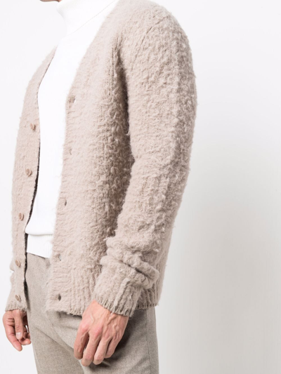 Shop Ami Alexandre Mattiussi V-neck Brushed-knit Cardigan In Neutrals