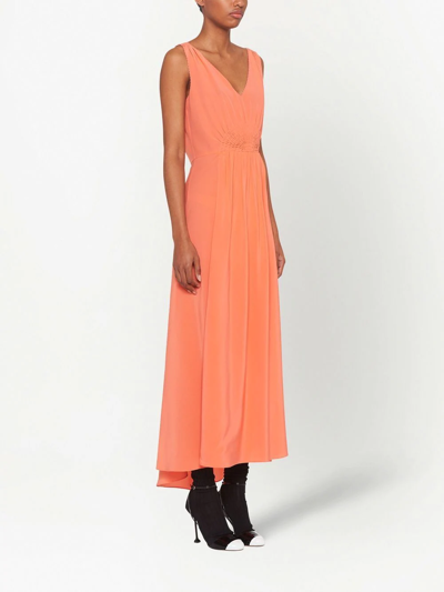 Miu Miu Gathered-bodice Silk Dress In Orange