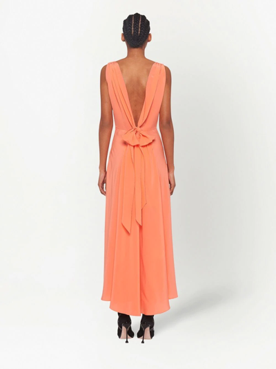Miu Miu Gathered-bodice Silk Dress In Orange