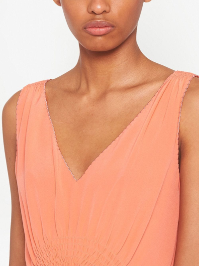 Miu Miu Gathered-bodice Silk Dress In Orange
