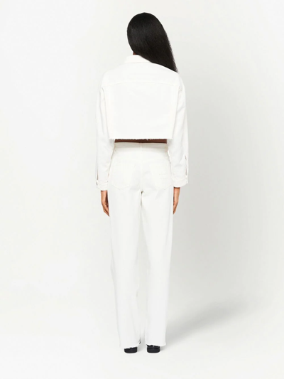 Shop Miu Miu Embroidered-logo Cropped Denim Jacket In White