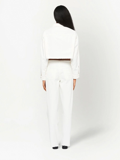 Miu Miu Embroidered-logo Cropped Denim Jacket In White