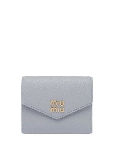 Shop Miu Miu Logo-lettering Compact Wallet In Blue