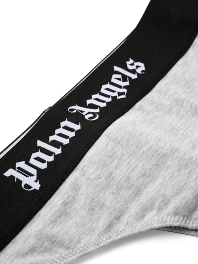 Shop Palm Angels Logo-trim Stretch-cotton Thong In Grey