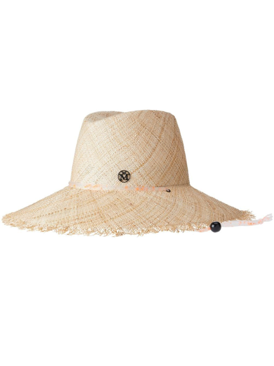 Maison Michel Kate Frayed Raffia Fedora Hat In Neutrals
