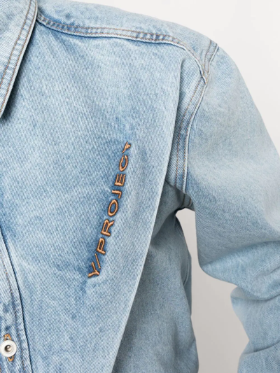 Shop Y/project Logo-embroidered Oversized Denim Shirt In Blue