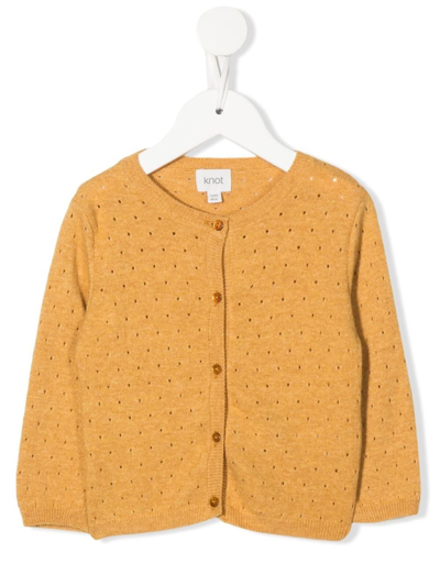Shop Knot Penny Pointelle-knit Cardigan In Yellow