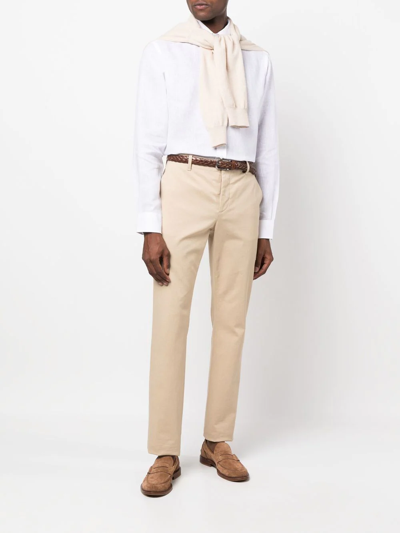 Shop Ralph Lauren Purple Label Long-sleeved Linen Shirt In White
