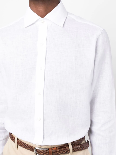 Shop Ralph Lauren Purple Label Long-sleeved Linen Shirt In White