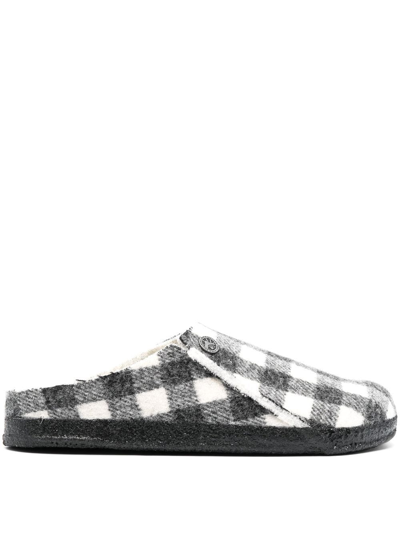 Shop Birkenstock Plaid Flat Sandals In Grey