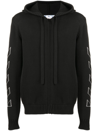 Shop Off-white Diag Outline Knitted Zip-up Hoodie In Black