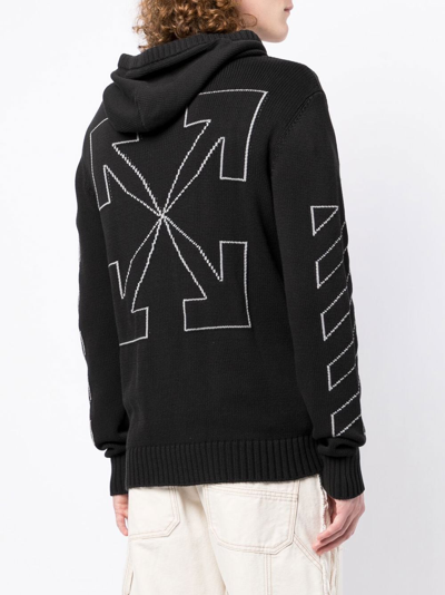 Off-white Diag Outline Knitted Zip-up Hoodie In Black