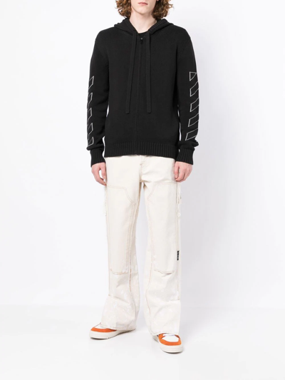 Shop Off-white Diag Outline Knitted Zip-up Hoodie In Black