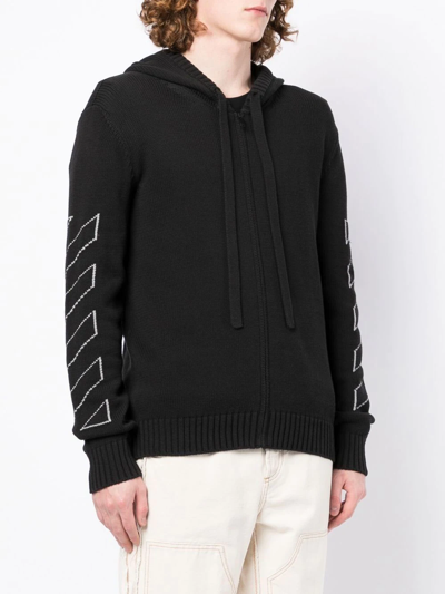 Off-white Diag Outline Knitted Zip-up Hoodie In Black
