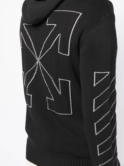 Off-white Diag Outline Knitted Zip-up Hoodie In Black