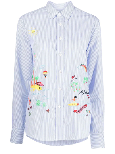 Shop Mira Mikati Embroidered Striped Shirt In Blue