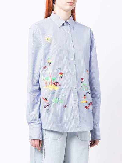 Shop Mira Mikati Embroidered Striped Shirt In Blue