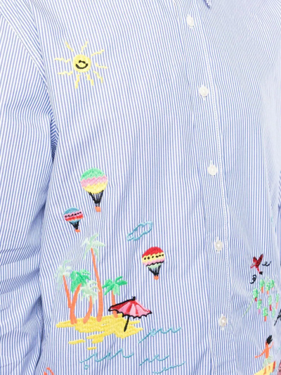 Shop Mira Mikati Embroidered Striped Shirt In Blue