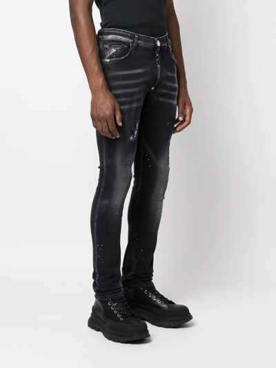 Shop Philipp Plein Distressed Skinny-cut Jeans In Black