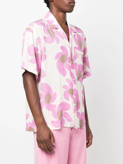 Shop Jacquemus Floral-print Short-sleeve Shirt In Pink
