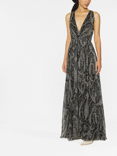 Etro Long Dress In Black Silk Chiffon With Paisley Print In Black