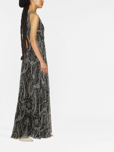 Etro Long Dress In Black Silk Chiffon With Paisley Print In Black