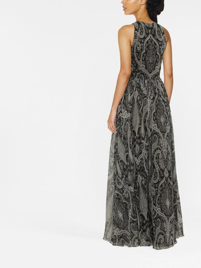 Etro Long Dress In Black Silk Chiffon With Paisley Print In Black