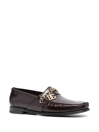 Shop Dolce & Gabbana Chain-strap Leather Loafers In Red