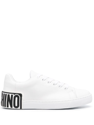 Shop Moschino Logo-patch Lace-up Sneakers In White