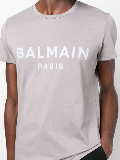 Shop Balmain Logo-print T-shirt In Grey