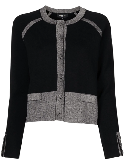 Shop Paule Ka Metallic-threaded Two-tone Cardigan In Black